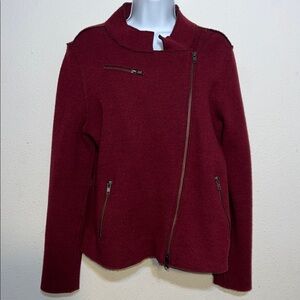 Eileen Fisher Merino Wool Asymmetrical Zip Up Jacket  Grunge Motto Size Medium